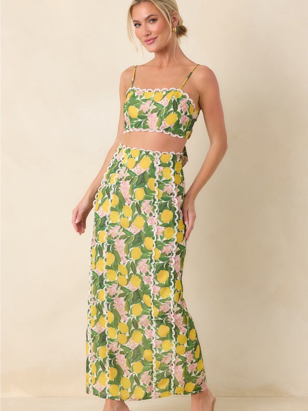 Sweet west in Groove Lemon Blossom two piece set Green & Yellow Floral
